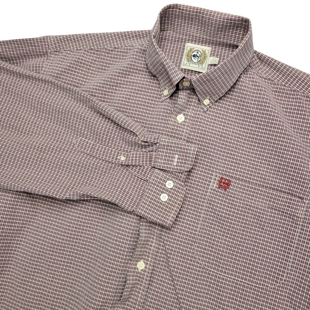 Cinch Shirt Mens Large Red Check Long‎ Sleeve Button Up Western Cowboy Casual
